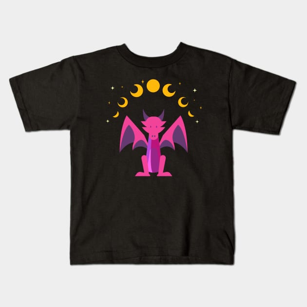 Geometric dragon under the moon. Kids T-Shirt by DQOW